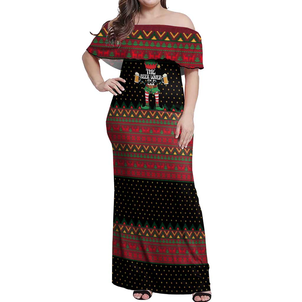The Beer Lover Elf Christmas Off Shoulder Maxi Dress Xmas Holiday Patterns - Wonder Print Shop