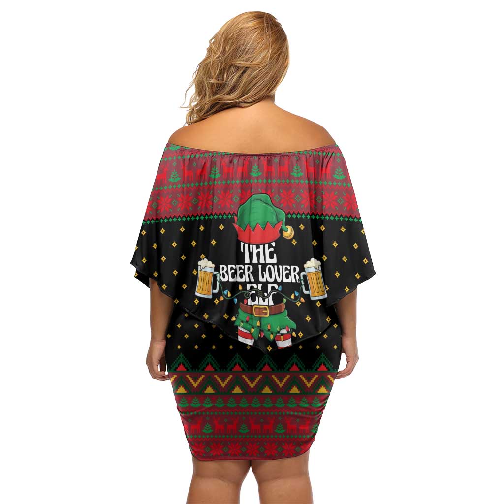 The Beer Lover Elf Christmas Off Shoulder Short Dress Xmas Holiday Patterns - Wonder Print Shop