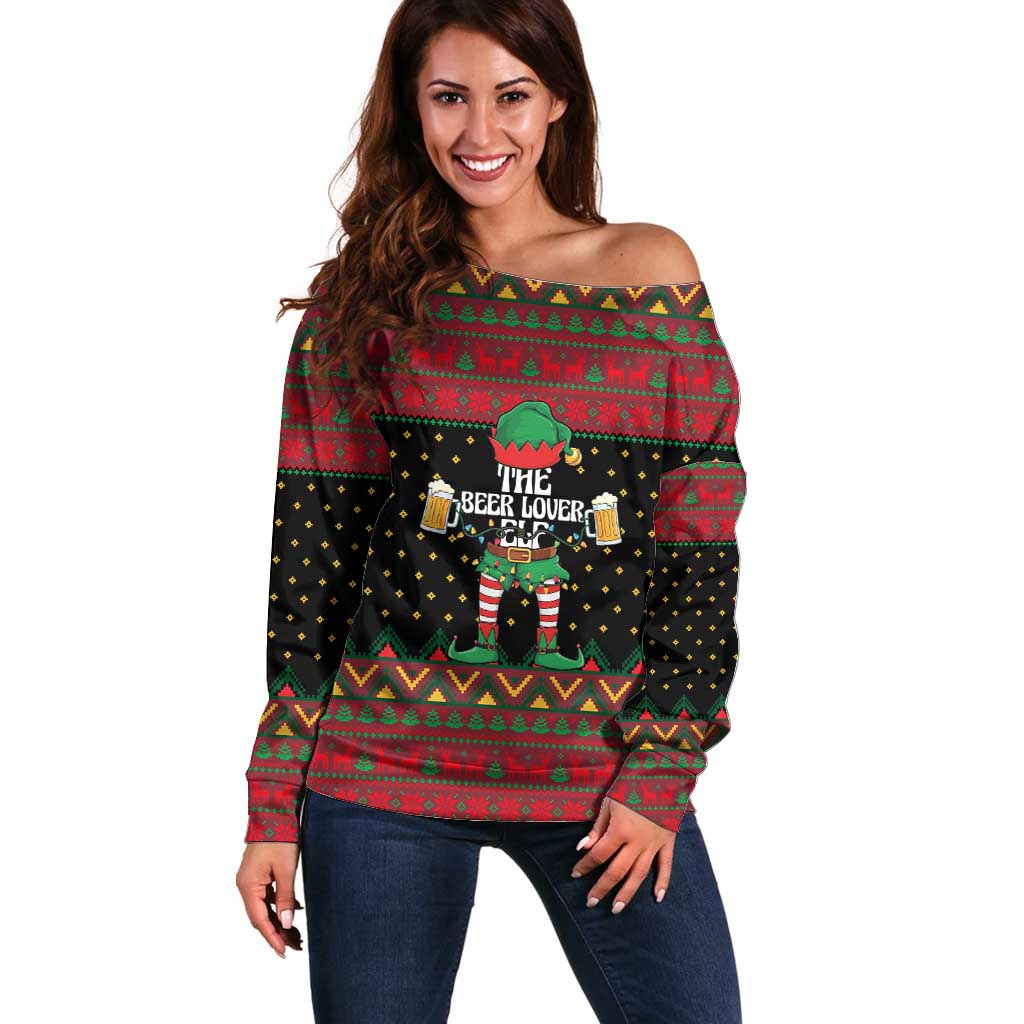 The Beer Lover Elf Christmas Off Shoulder Sweater Xmas Holiday Patterns - Wonder Print Shop