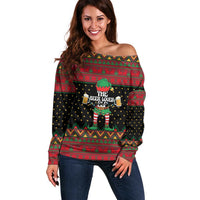 The Beer Lover Elf Christmas Off Shoulder Sweater Xmas Holiday Patterns - Wonder Print Shop
