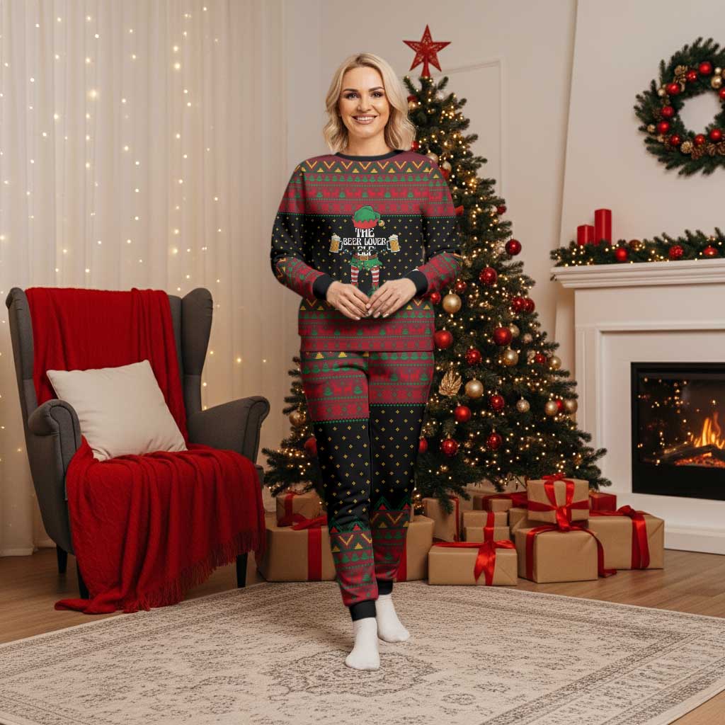 The Beer Lover Elf Christmas Pajama Set Xmas Holiday Patterns - Wonder Print Shop