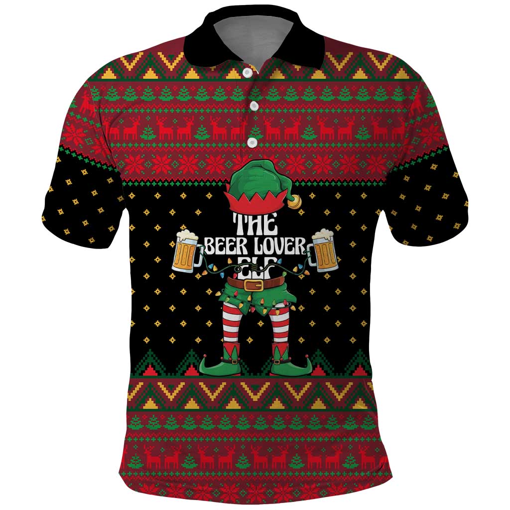 The Beer Lover Elf Christmas Polo Shirt Xmas Holiday Patterns - Wonder Print Shop