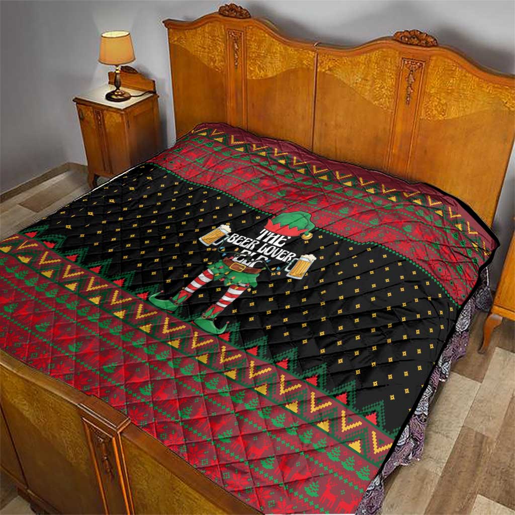 The Beer Lover Elf Christmas Quilt Xmas Holiday Patterns - Wonder Print Shop