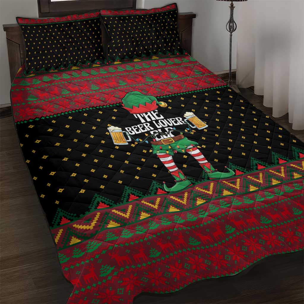 The Beer Lover Elf Christmas Quilt Bed Set Xmas Holiday Patterns - Wonder Print Shop