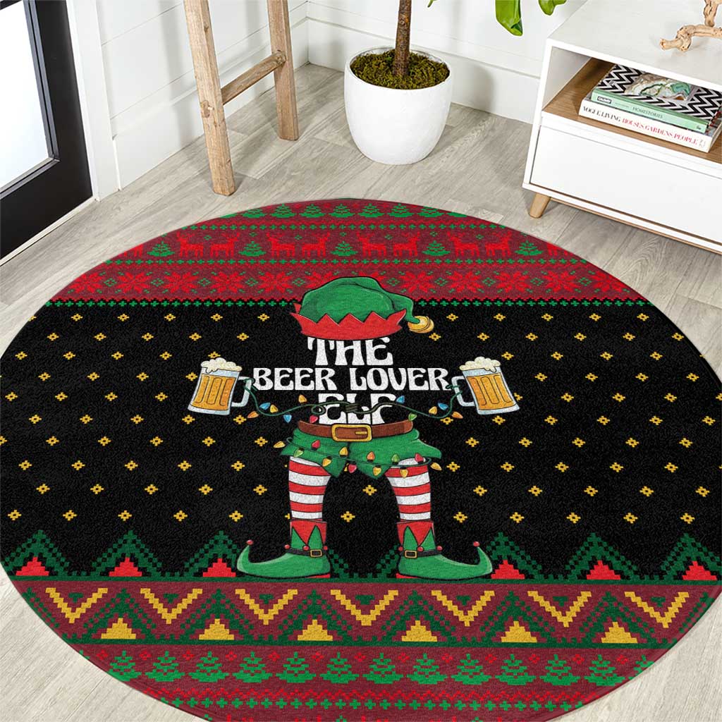 The Beer Lover Elf Christmas Round Carpet Xmas Holiday Patterns - Wonder Print Shop