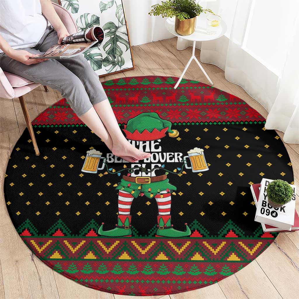 The Beer Lover Elf Christmas Round Carpet Xmas Holiday Patterns - Wonder Print Shop