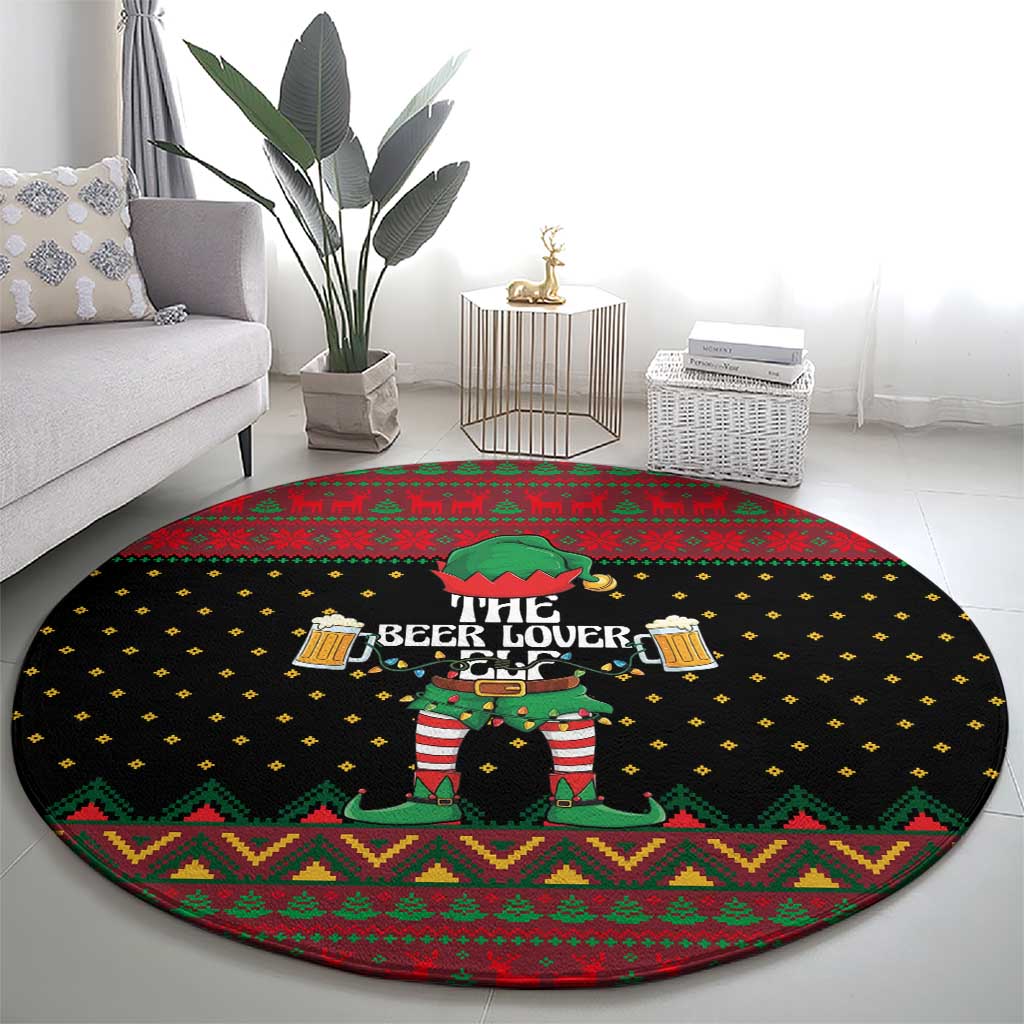 The Beer Lover Elf Christmas Round Carpet Xmas Holiday Patterns - Wonder Print Shop