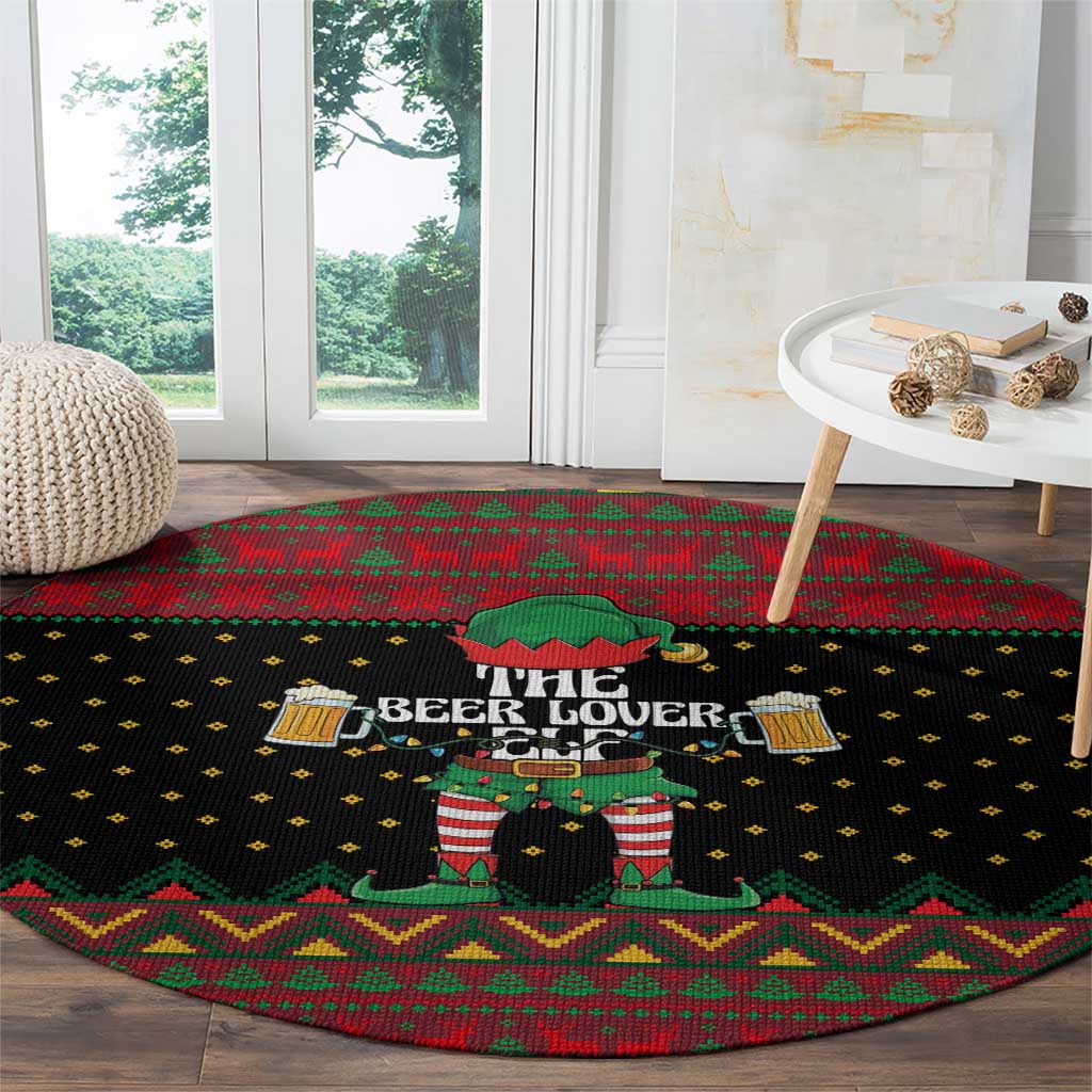 The Beer Lover Elf Christmas Round Carpet Xmas Holiday Patterns - Wonder Print Shop