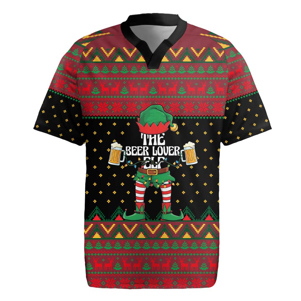 The Beer Lover Elf Christmas Rugby Jersey Xmas Holiday Patterns - Wonder Print Shop