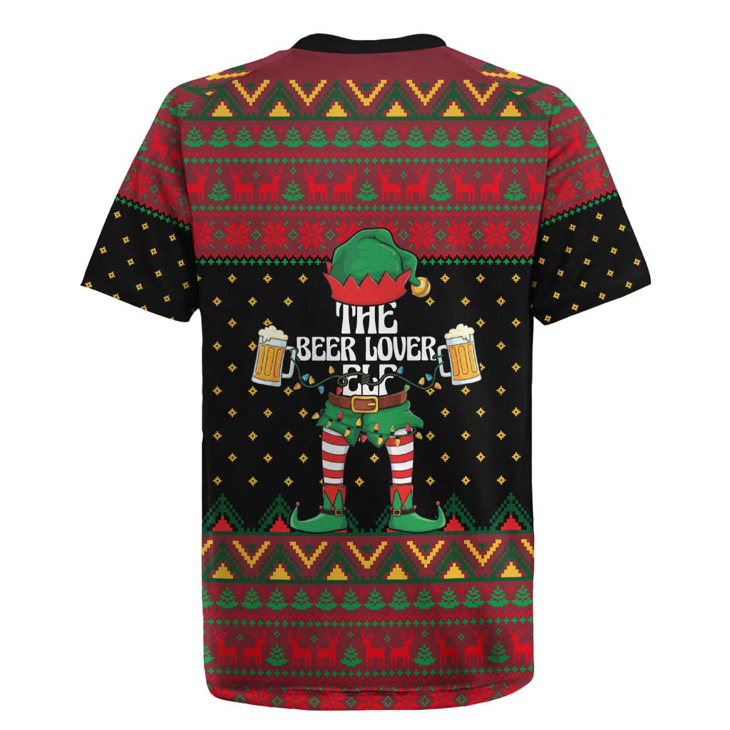 The Beer Lover Elf Christmas Rugby Jersey Xmas Holiday Patterns - Wonder Print Shop
