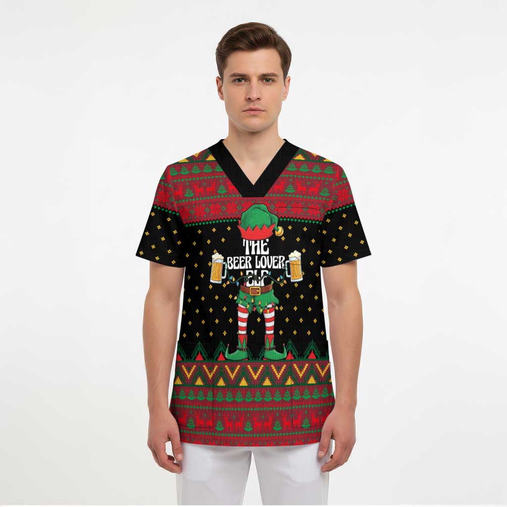 The Beer Lover Elf Christmas Scrub Top Xmas Holiday Patterns - Wonder Print Shop