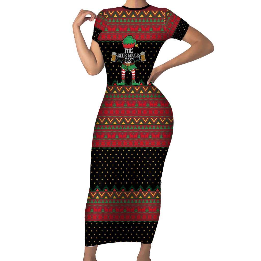 The Beer Lover Elf Christmas Short Sleeve Bodycon Dress Xmas Holiday Patterns - Wonder Print Shop
