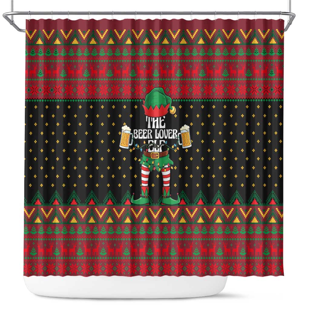The Beer Lover Elf Christmas Shower Curtain Xmas Holiday Patterns - Wonder Print Shop