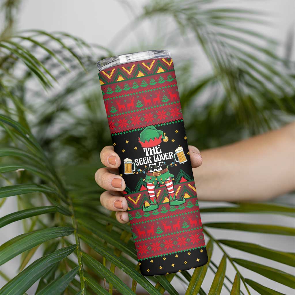 The Beer Lover Elf Christmas Skinny Tumbler Xmas Holiday Patterns - Wonder Print Shop