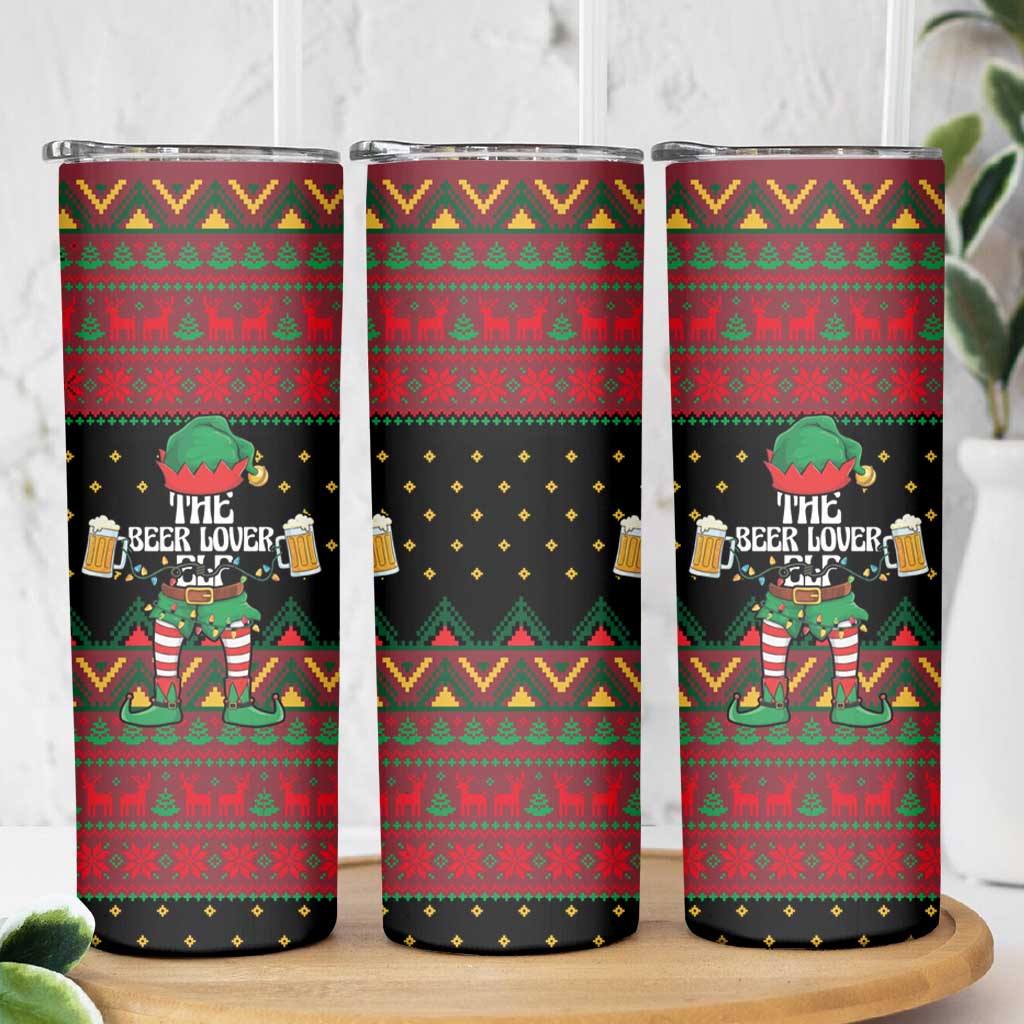 The Beer Lover Elf Christmas Skinny Tumbler Xmas Holiday Patterns - Wonder Print Shop