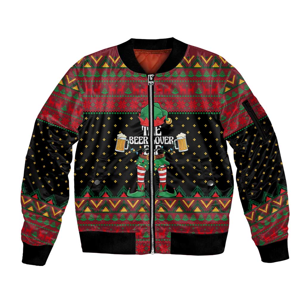 The Beer Lover Elf Christmas Sleeve Zip Bomber Jacket Xmas Holiday Patterns - Wonder Print Shop