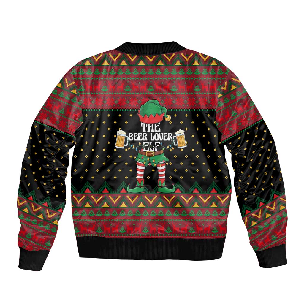 The Beer Lover Elf Christmas Sleeve Zip Bomber Jacket Xmas Holiday Patterns - Wonder Print Shop
