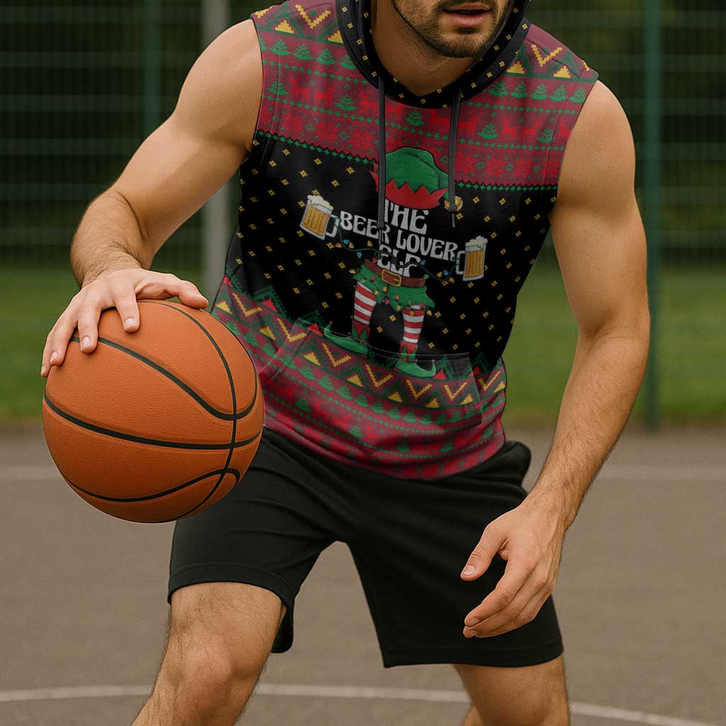 The Beer Lover Elf Christmas Sleeveless Hoodie Xmas Holiday Patterns - Wonder Print Shop