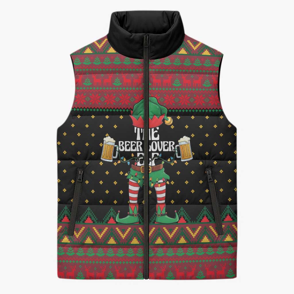 The Beer Lover Elf Christmas Sleeveless Puffer Jacket Xmas Holiday Patterns - Wonder Print Shop