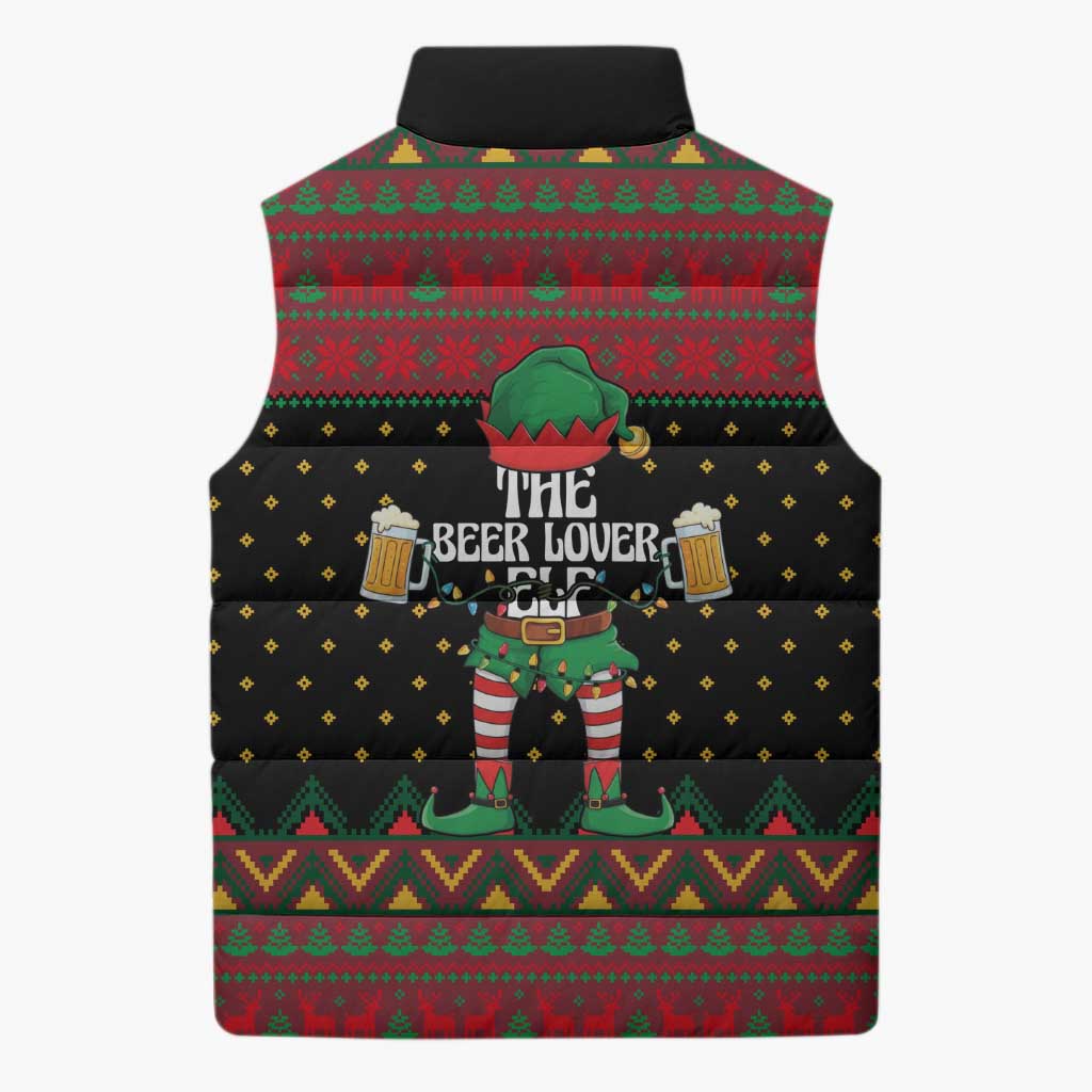 The Beer Lover Elf Christmas Sleeveless Puffer Jacket Xmas Holiday Patterns - Wonder Print Shop