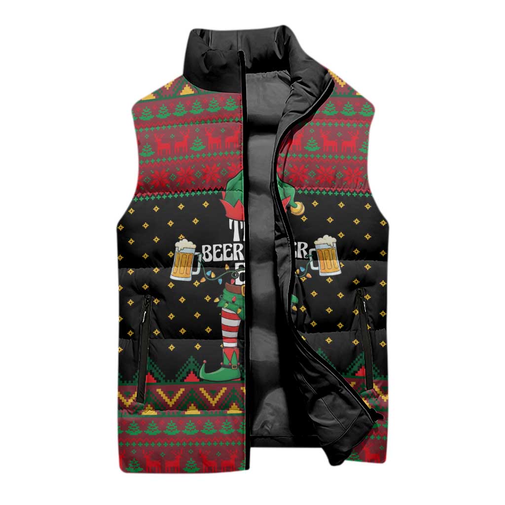 The Beer Lover Elf Christmas Sleeveless Puffer Jacket Xmas Holiday Patterns - Wonder Print Shop