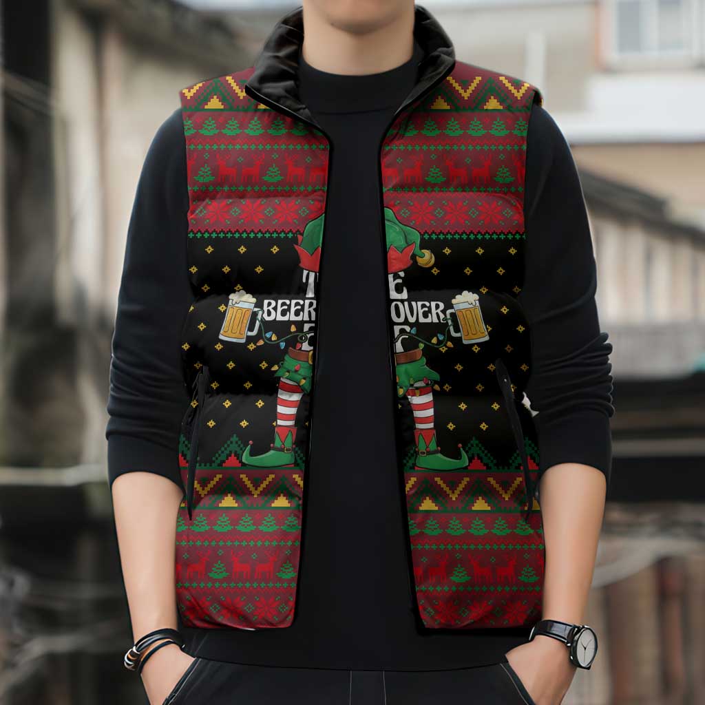 The Beer Lover Elf Christmas Sleeveless Puffer Jacket Xmas Holiday Patterns - Wonder Print Shop