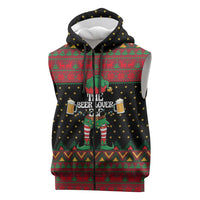The Beer Lover Elf Christmas Sleeveless Zip Hoodie Xmas Holiday Patterns - Wonder Print Shop
