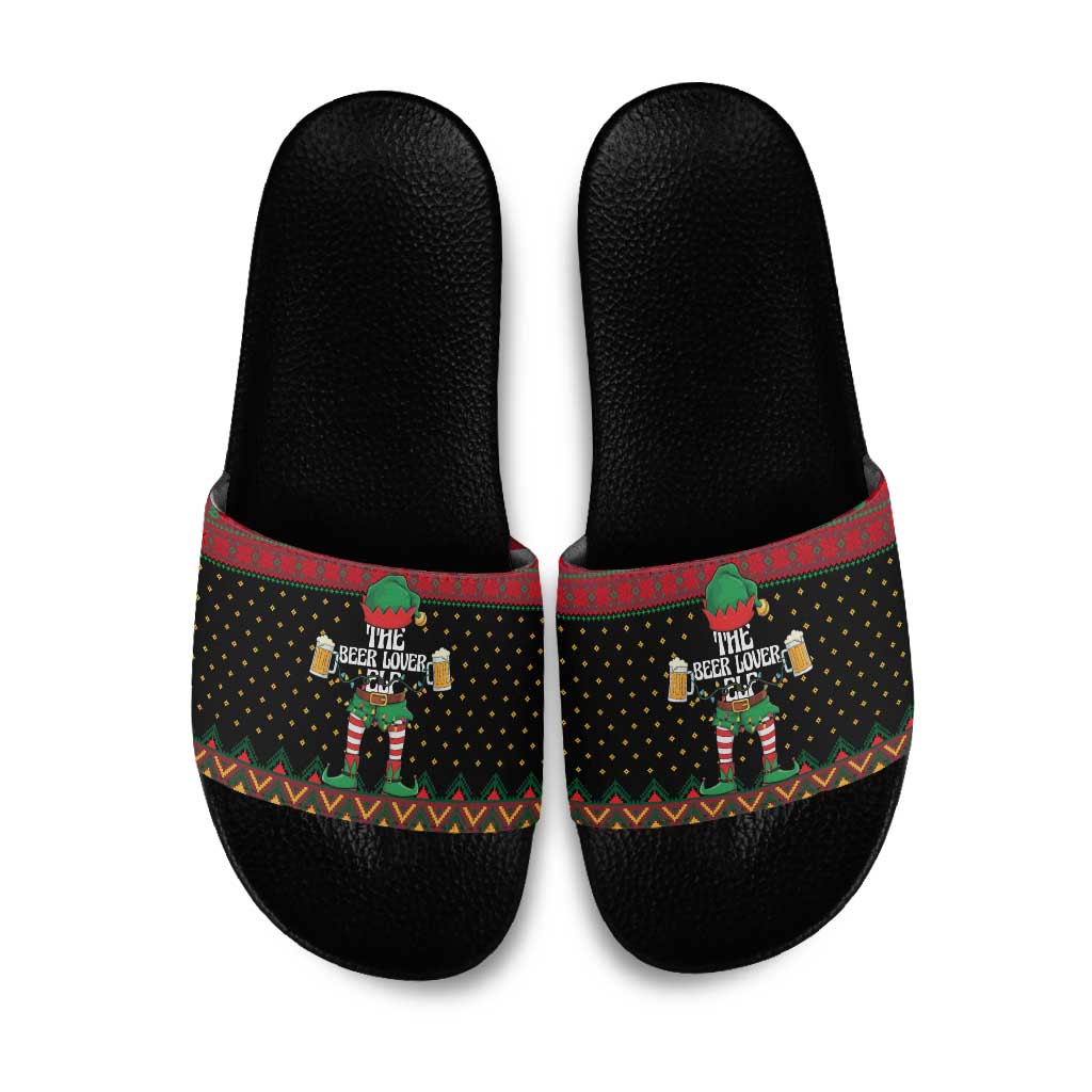 The Beer Lover Elf Christmas Slide Sandals Xmas Holiday Patterns - Wonder Print Shop