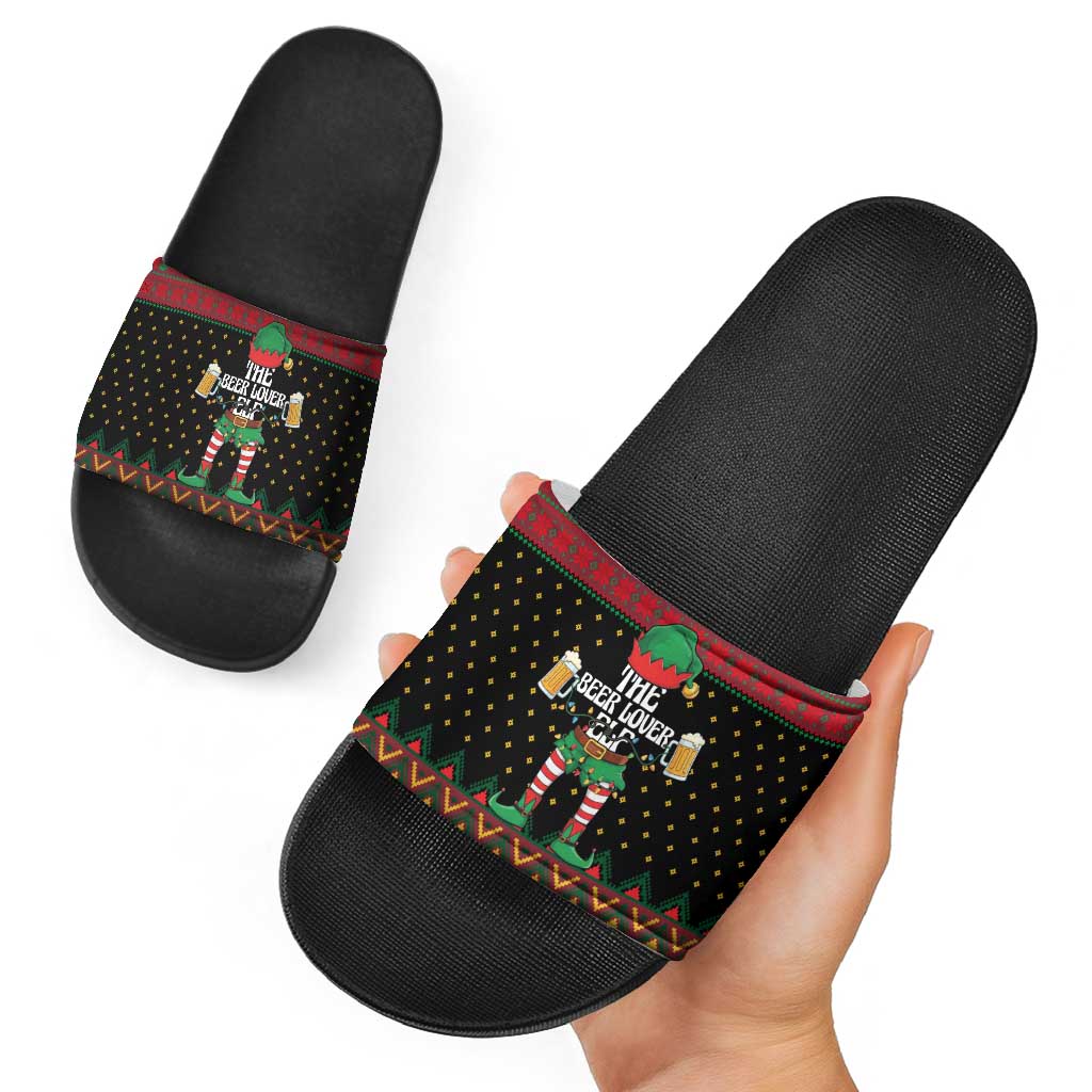 The Beer Lover Elf Christmas Slide Sandals Xmas Holiday Patterns - Wonder Print Shop