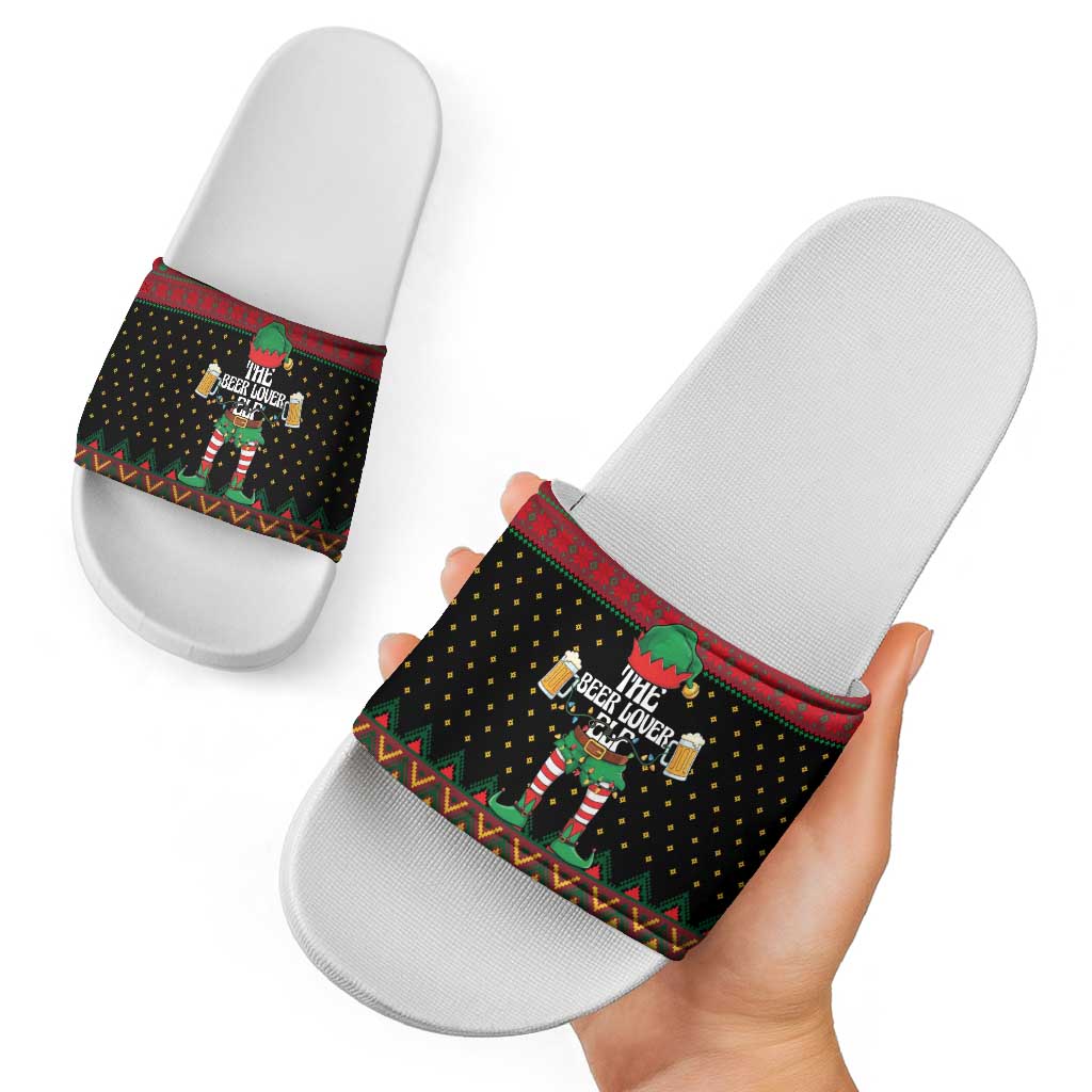 The Beer Lover Elf Christmas Slide Sandals Xmas Holiday Patterns - Wonder Print Shop