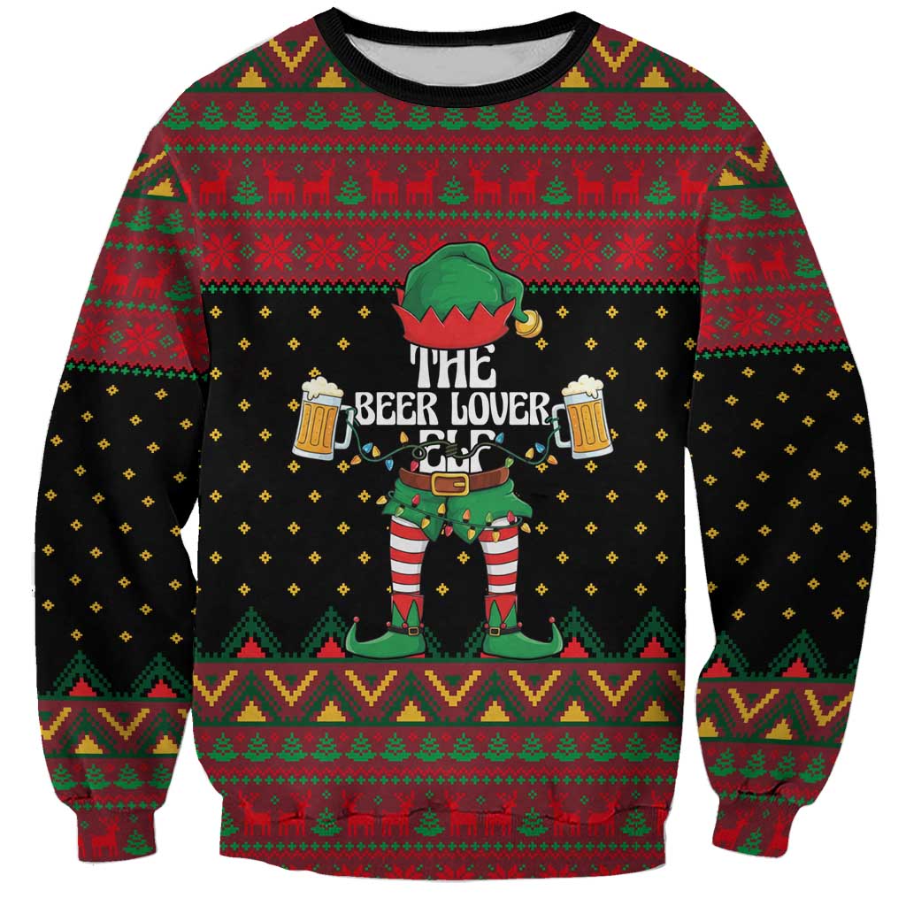 The Beer Lover Elf Christmas Sweatshirt Xmas Holiday Patterns - Wonder Print Shop