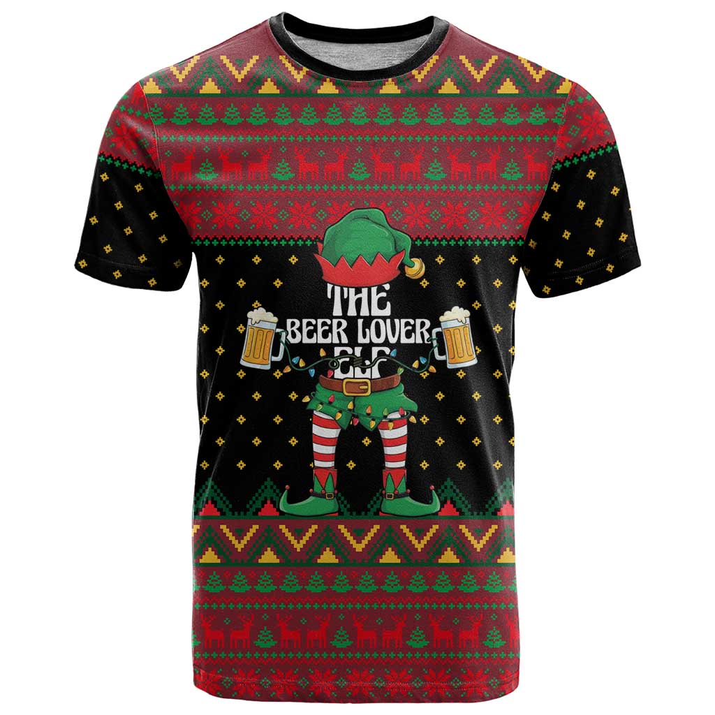 The Beer Lover Elf Christmas T Shirt Xmas Holiday Patterns - Wonder Print Shop