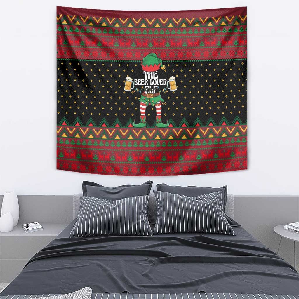 The Beer Lover Elf Christmas Tapestry Xmas Holiday Patterns - Wonder Print Shop