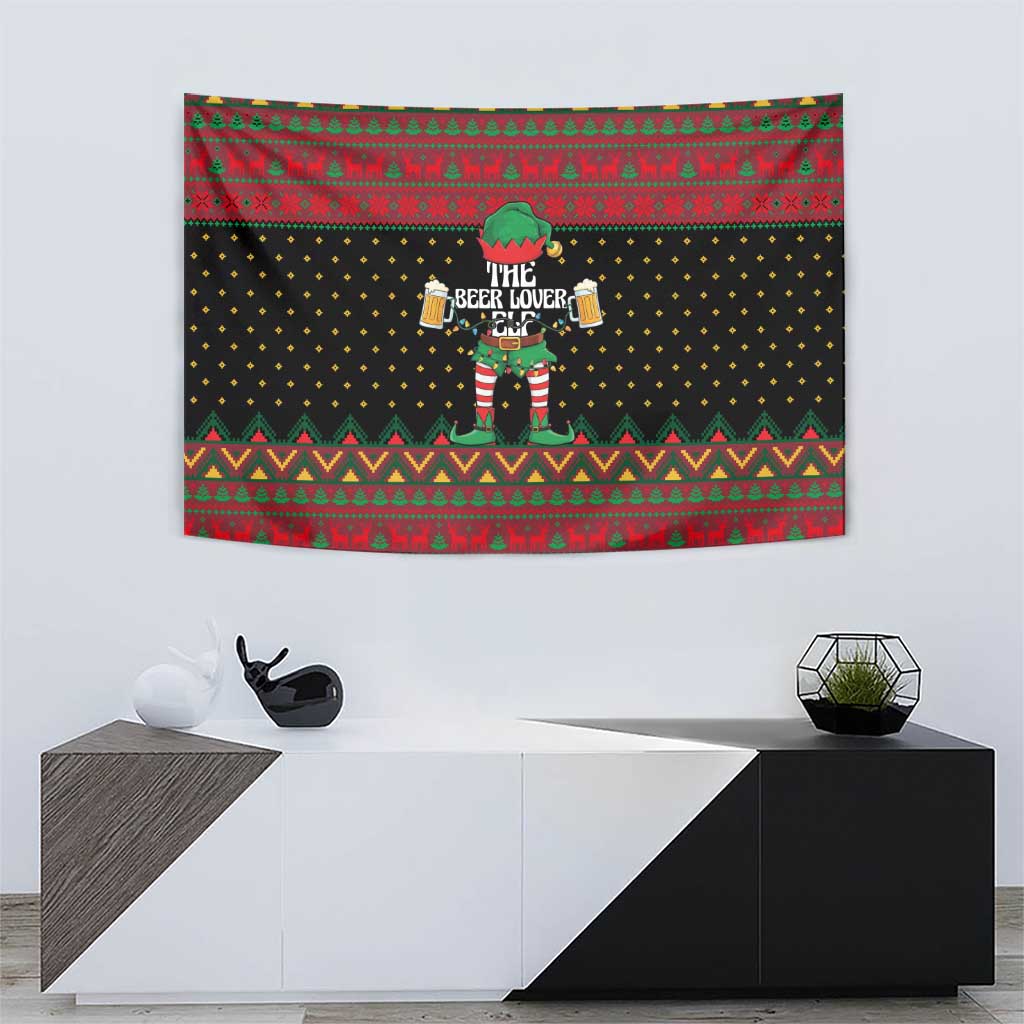 The Beer Lover Elf Christmas Tapestry Xmas Holiday Patterns - Wonder Print Shop