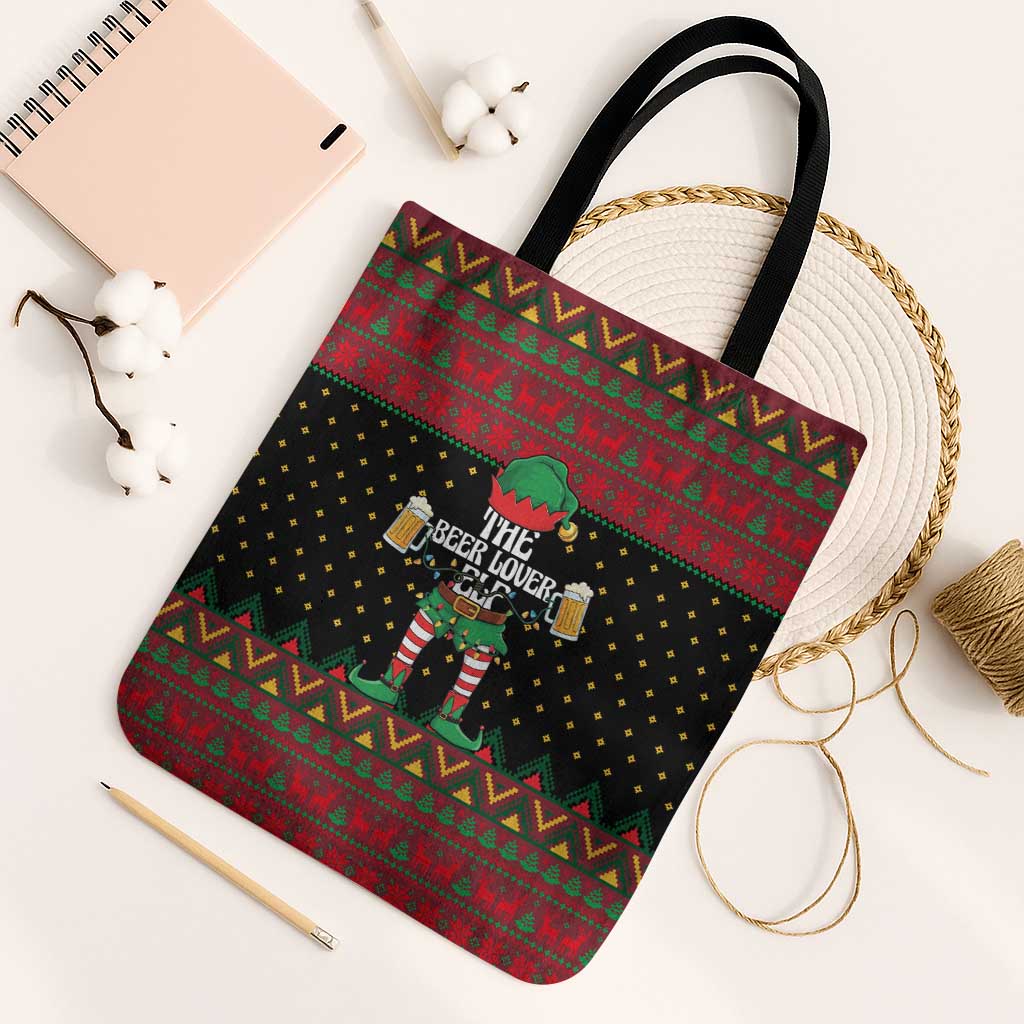 The Beer Lover Elf Christmas Tote Bag Xmas Holiday Patterns - Wonder Print Shop