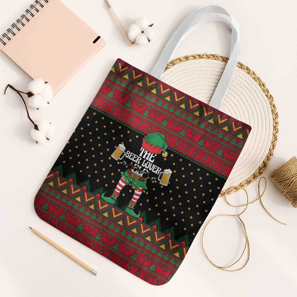 The Beer Lover Elf Christmas Tote Bag Xmas Holiday Patterns - Wonder Print Shop