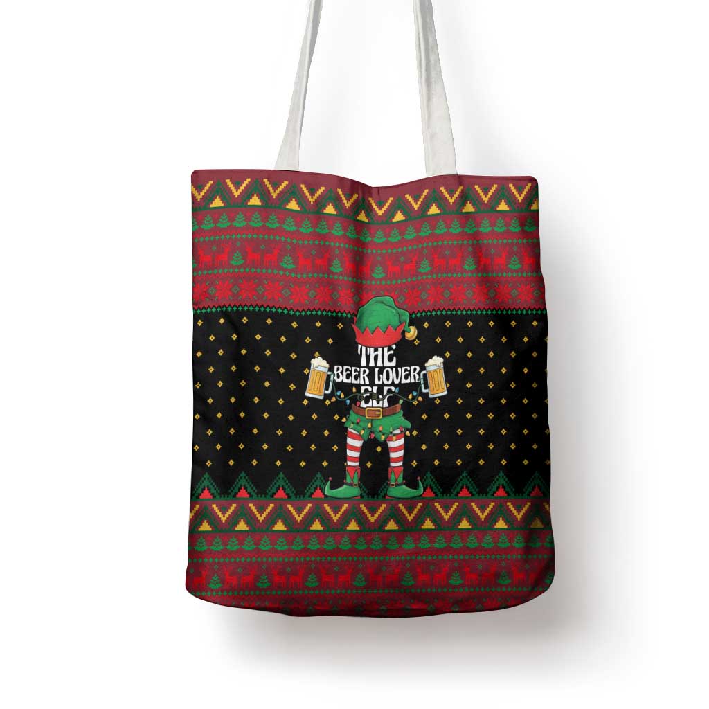 The Beer Lover Elf Christmas Tote Bag Xmas Holiday Patterns - Wonder Print Shop
