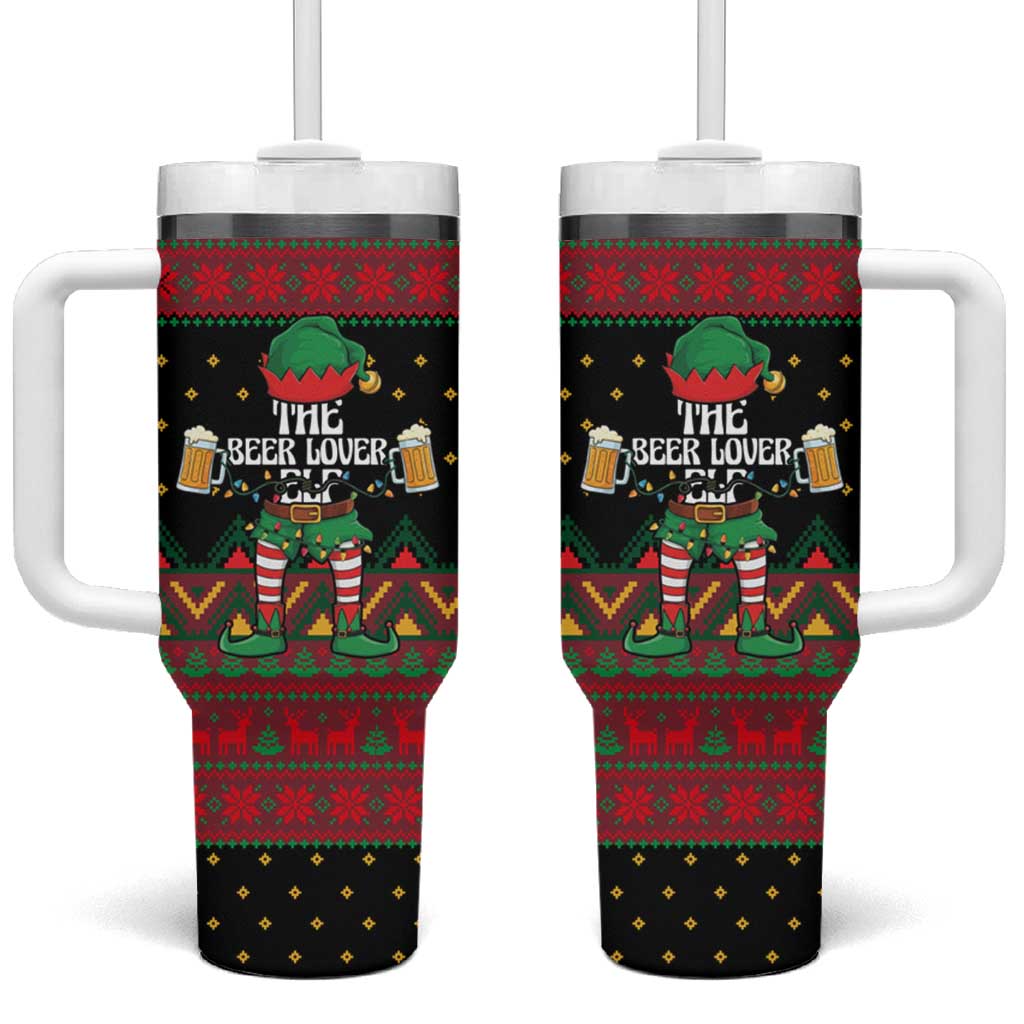 The Beer Lover Elf Christmas Tumbler With Handle Xmas Holiday Patterns - Wonder Print Shop