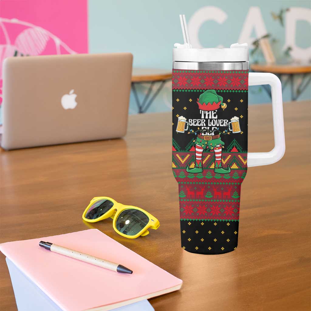 The Beer Lover Elf Christmas Tumbler With Handle Xmas Holiday Patterns - Wonder Print Shop