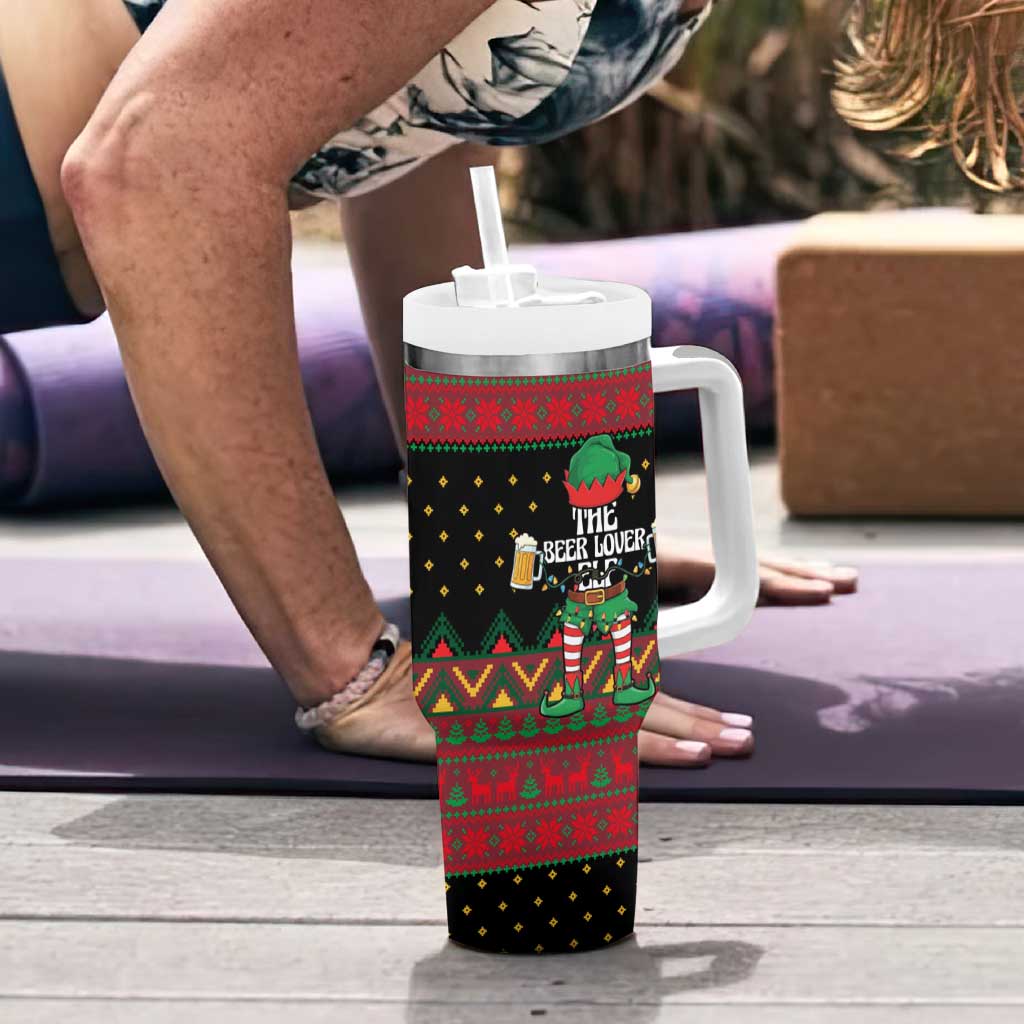 The Beer Lover Elf Christmas Tumbler With Handle Xmas Holiday Patterns - Wonder Print Shop