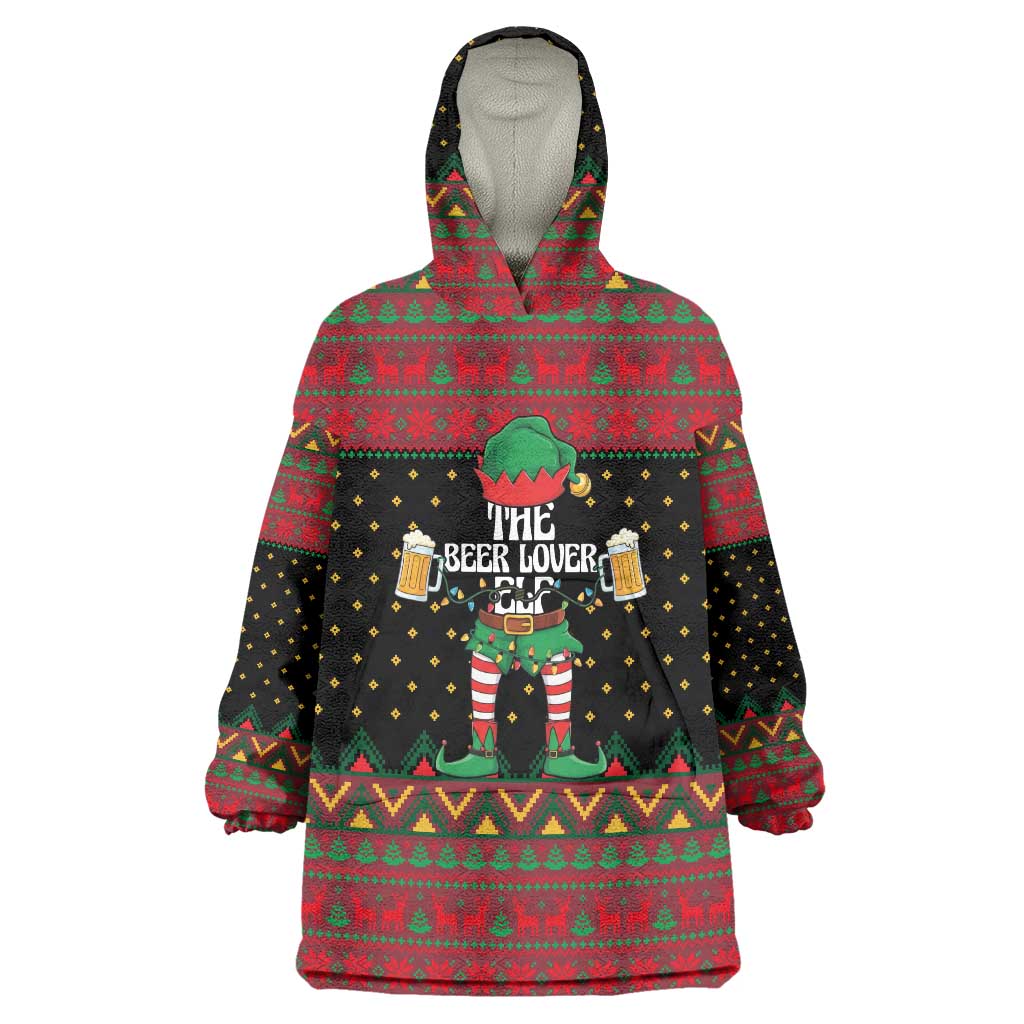 The Beer Lover Elf Christmas Wearable Blanket Hoodie Xmas Holiday Patterns - Wonder Print Shop