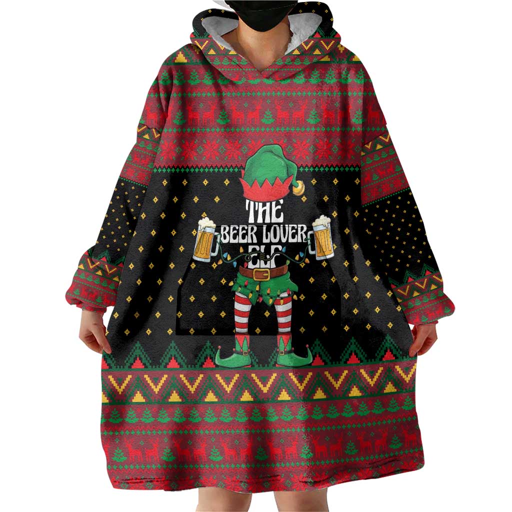 The Beer Lover Elf Christmas Wearable Blanket Hoodie Xmas Holiday Patterns - Wonder Print Shop