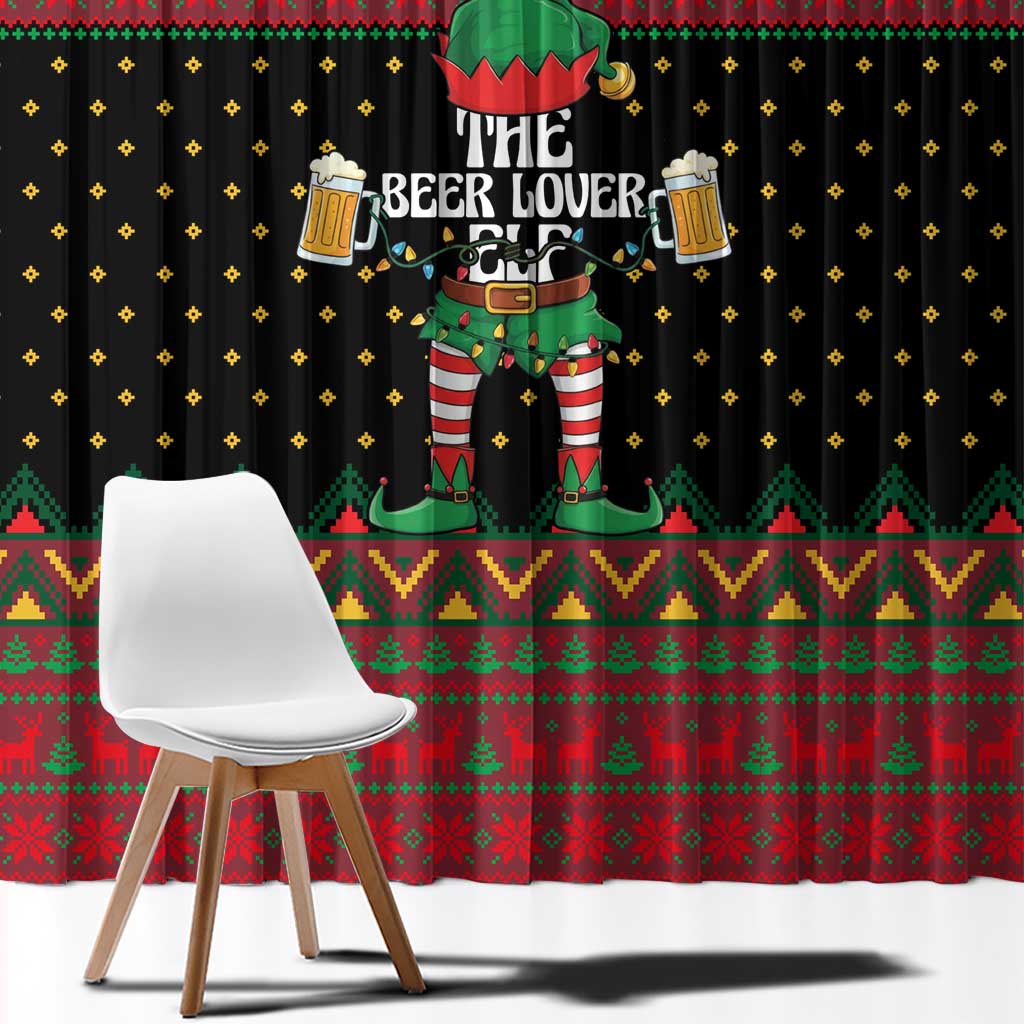 The Beer Lover Elf Christmas Window Curtain Xmas Holiday Patterns - Wonder Print Shop