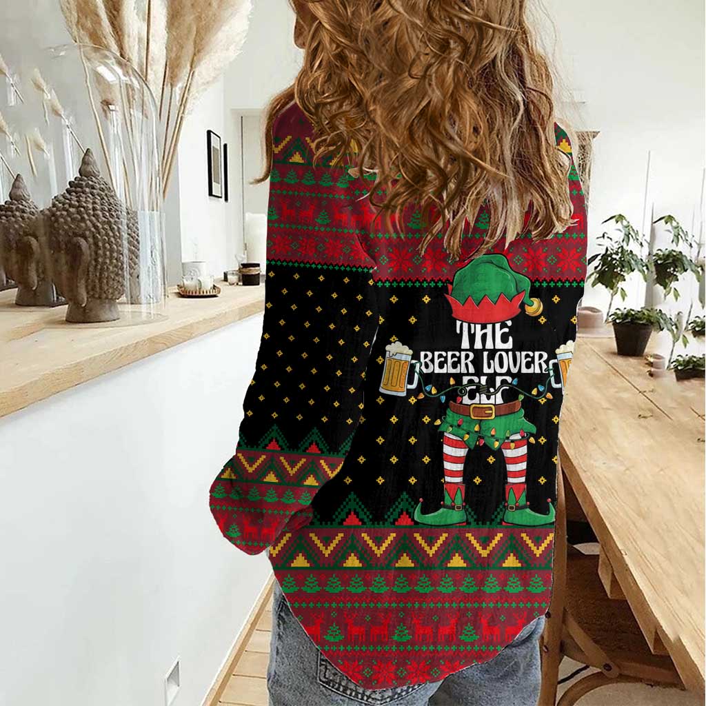 The Beer Lover Elf Christmas Women Casual Shirt Xmas Holiday Patterns - Wonder Print Shop