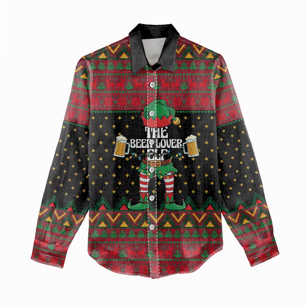 The Beer Lover Elf Christmas Women Casual Shirt Xmas Holiday Patterns - Wonder Print Shop