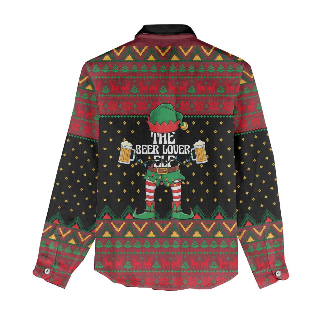 The Beer Lover Elf Christmas Women Casual Shirt Xmas Holiday Patterns - Wonder Print Shop