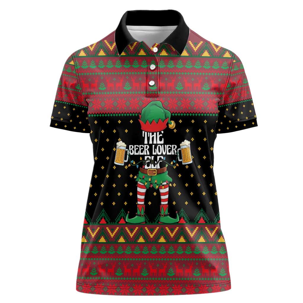 The Beer Lover Elf Christmas Women Polo Shirt Xmas Holiday Patterns - Wonder Print Shop