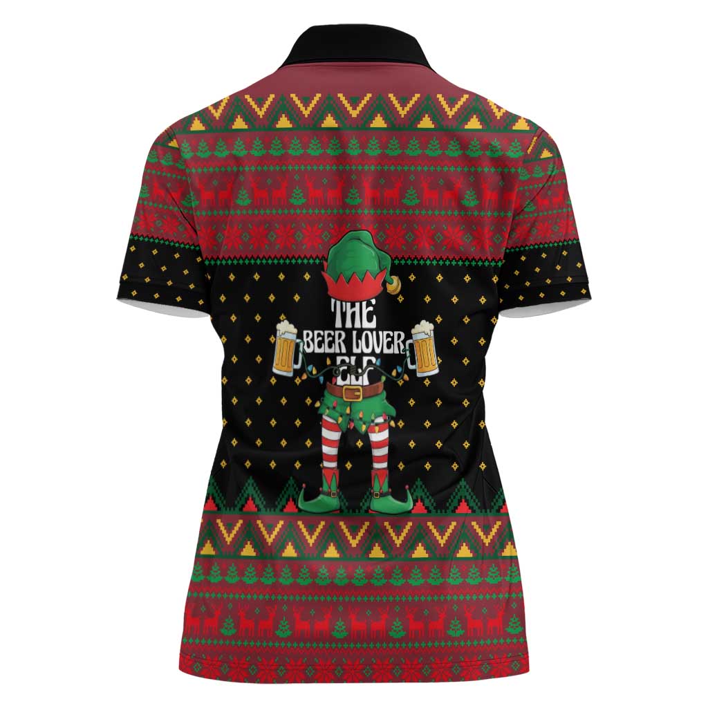 The Beer Lover Elf Christmas Women Polo Shirt Xmas Holiday Patterns - Wonder Print Shop
