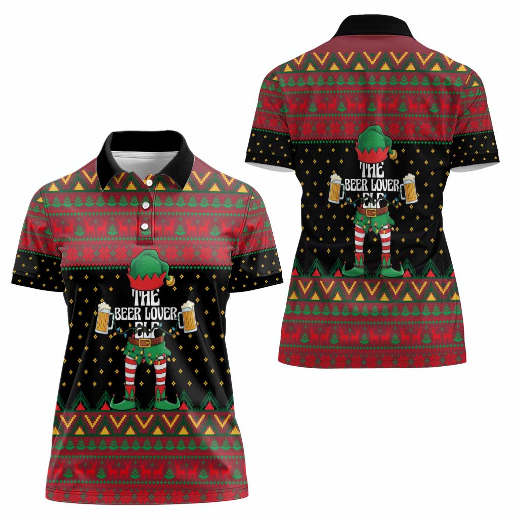 The Beer Lover Elf Christmas Women Polo Shirt Xmas Holiday Patterns - Wonder Print Shop
