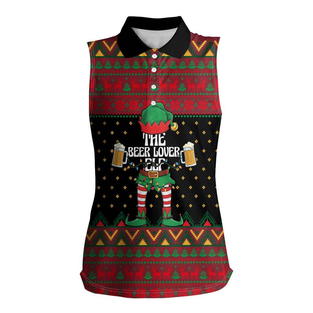 The Beer Lover Elf Christmas Women Sleeveless Polo Shirt Xmas Holiday Patterns - Wonder Print Shop